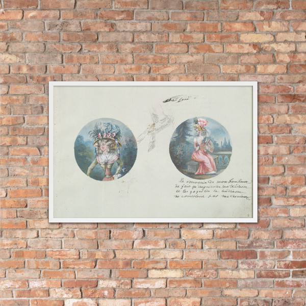 Two Costume Designs or Portrait Types and a Third Costume Sketch - Anonymous, French, 18th century - ca. 1785–90 - Photo Paper Framed Poster Museum quality 7723588