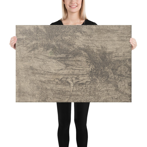 Le Pêcheur sur le Pont (The Fisherman on the Bridge) - Rodolphe Bresdin - 19th century - Canvas Museum quality 7747851