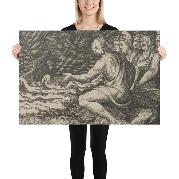 A group of figures at right witnessing a shipwreck - Marco Dente - ca. 1515–27 - Canvas Museum quality 7745733