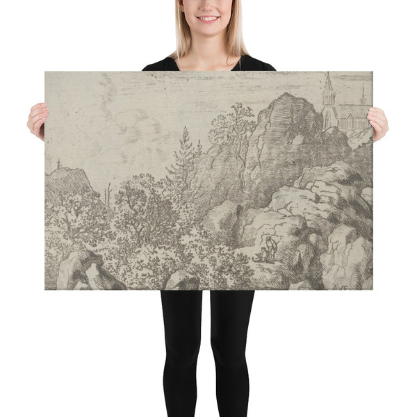 The Church on the Hill - Allart van Everdingen - Canvas Museum quality 7739305