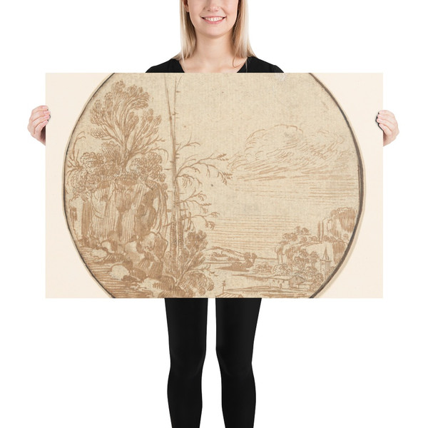 Landscape with a River and a Village - Charles Cornelisz. de Hooch - early 17th century - Paper Poster Museum quality 7725314