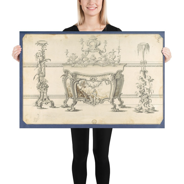 Commode Table and Candlestands, in Chippendale Drawings, Vol. I - Thomas Chippendale - 1761 - Paper Poster Museum quality 7748170
