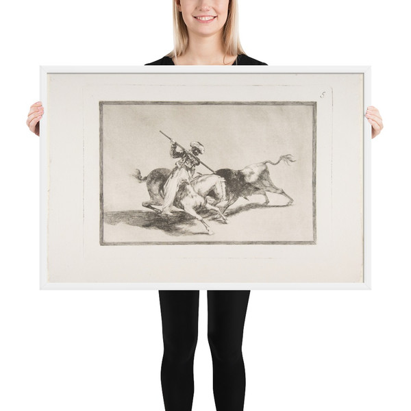 Plate 5 from 'The Tauromaquia': The spirited Moor Gazul is the first to spear bulls according to the rules - Goya (Francisco de Goya y Lucientes) - 1816 - Photo Paper Framed Poster Museum quality 7739142