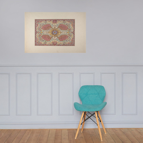 Design for a Painted Ceiling with Strapwork and Foliage on a Rose Background - Jules-Edmond-Charles Lachaise - second half 19th century - Paper Poster Museum quality 7738374