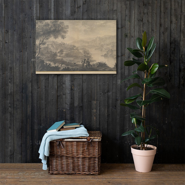 Hilly Landscape with Two Cavaliers and Other Figures in the Foreground - Romolo Panfi - 1632–90 - Canvas Museum quality 7745423