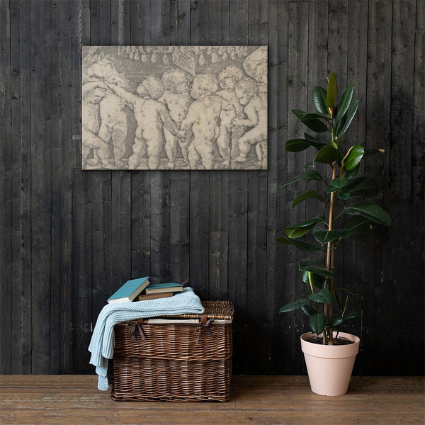 Nude Children Dancing Under a Canopy, with Two Horses on the Left and a Banner on the Right - Heinrich Aldegrever - ca. 1532–33 - Canvas Museum quality 7737830