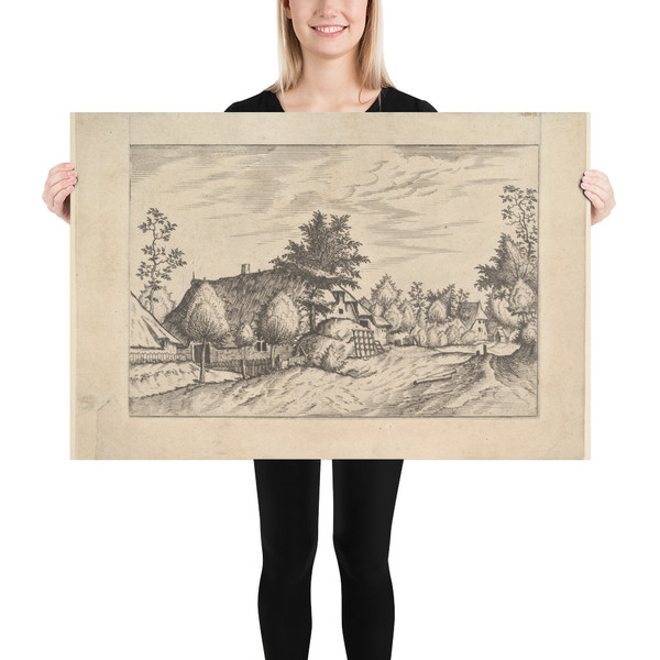 Village Street, hay stacked in front of a farm from Praediorum villarum et rusticarum casularum icones elenoantissimae ad vivum in apre deformatae - Johannes van Doetecum I - ca. 1559–61 - Photo Paper Poster Museum quality 7723557