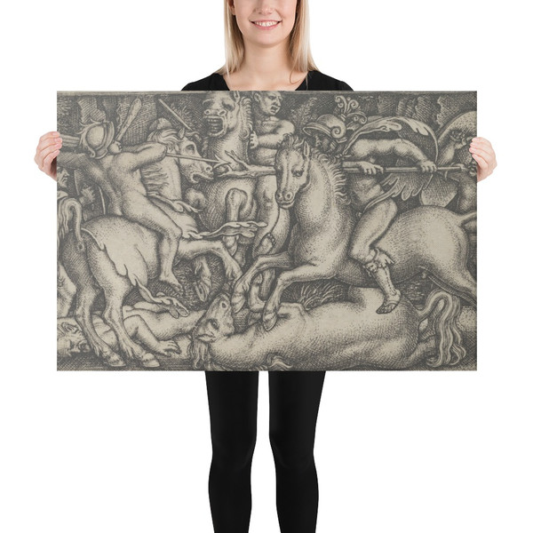 Hercules Fighting Against the Trojans from The Labors of Hercules - Sebald Beham - 1545 - Canvas Museum quality 7747176