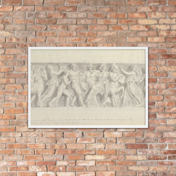 Design for a Frieze, after a Roman Sarcophagus: The First Visit of Bacchus to Ariadne - John Flaxman - late 18th–early 19th century - Photo Paper Framed Poster Museum quality 7743453