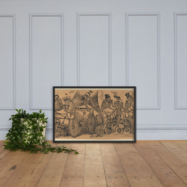 Skeletons (calaveras) riding bicycles - José Guadalupe Posada - ca. 1900 - Photo Paper Framed Poster Museum quality 7739691