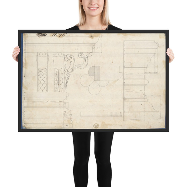 Moldings and Plan for Column on Door of Library Bookcase, from Chippendale Drawings, Vol. II - Thomas Chippendale - 1753 - Photo Paper Framed Poster Museum quality 7748576