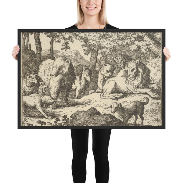 The Lion Delays Renard's Execution for a Final Interrogation from Hendrick van Alcmar's Renard The Fox - Allart van Everdingen - 1650–75 - Matte Paper Framed Poster Museum quality 7724994