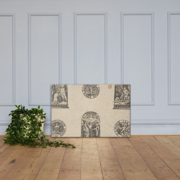 Horizontal Panel with Three Thimble Designs and Three Medallions - Johann Theodor de Bry - 1580–1600 - Canvas Museum quality 7737630