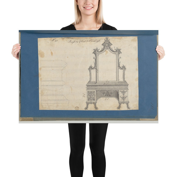 Dressing Chest and Bookcase, from Chippendale Drawings, Vol. II - Thomas Chippendale - 1753 - Paper Poster Museum quality 7724738