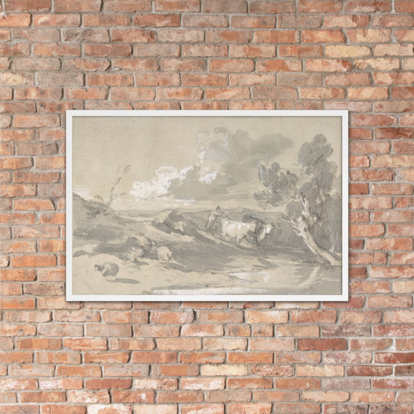 Open Landscape with Herdsman, Cows, and Sheep - Thomas Gainsborough - ca. 1785 - Photo Paper Framed Poster Museum quality 7743310