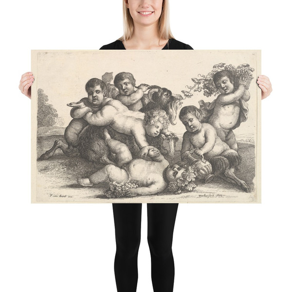 Four boys, two satyrs and a goat - Wenceslaus Hollar - 1654 - Paper Poster Museum quality 7741779