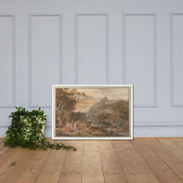 View of Vietri with Young Country Women Dancing for Shepherds in the Foreground - Joseph Anton Koch - 1800 - Photo Paper Framed Poster Museum quality 7725194