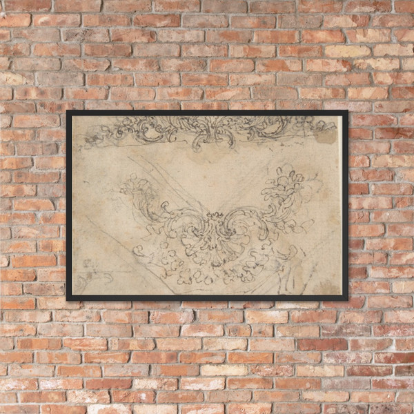 Designs for a Palmette Motif with Tendrils (recto); studies for a Male Figure and Decorative Sculpture (verso) - Giovanni Battista Foggini - 1652–1725 - Matte Paper Framed Poster Museum quality 7741401