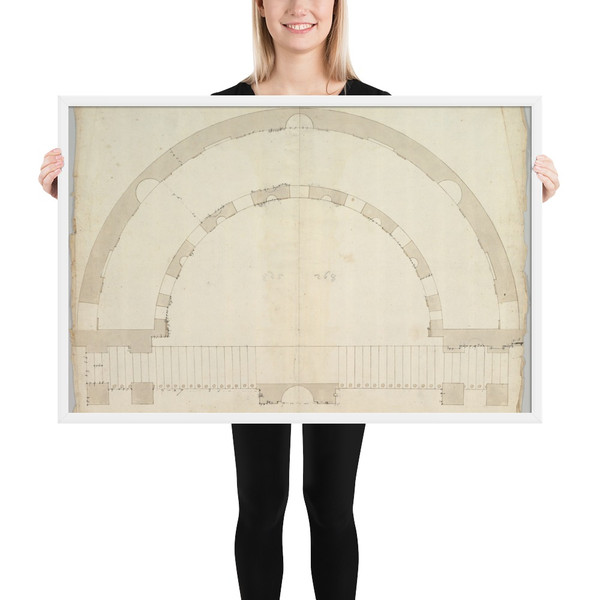 Cortile del Belvedere, Upper Courtyard, stair, plan (recto) blank (verso) - Anonymous, French, 16th century - early to mid-16th century - Photo Paper Framed Poster Museum quality 7740746