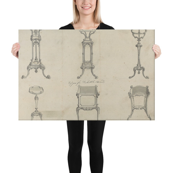 Designs for Basin Stands and Teakettle Stands, in Chippendale Drawings, Vol. I - Thomas Chippendale - 1761 - Canvas Museum quality 7748402