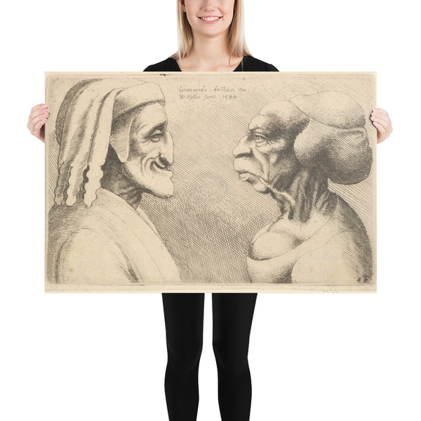 Two deformed heads (the figure on the left is possibly a caricature of Dante) - Wenceslaus Hollar - 1645 - Paper Poster Museum quality 7741457