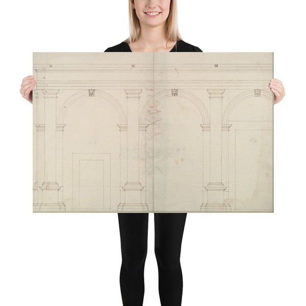 S. Maria in Domnica, portico, elevation (recto) blank (verso) - Anonymous, French, 16th century - early to mid-16th century - Canvas Museum quality 7740682