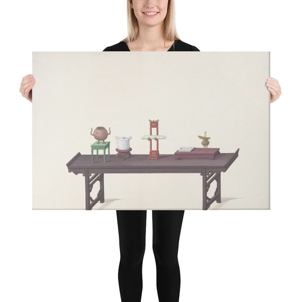 Long, Low Purple Lacquer Table with Objects - Anonymous, Chinese, 19th century - 19th century - Canvas Museum quality 7724496