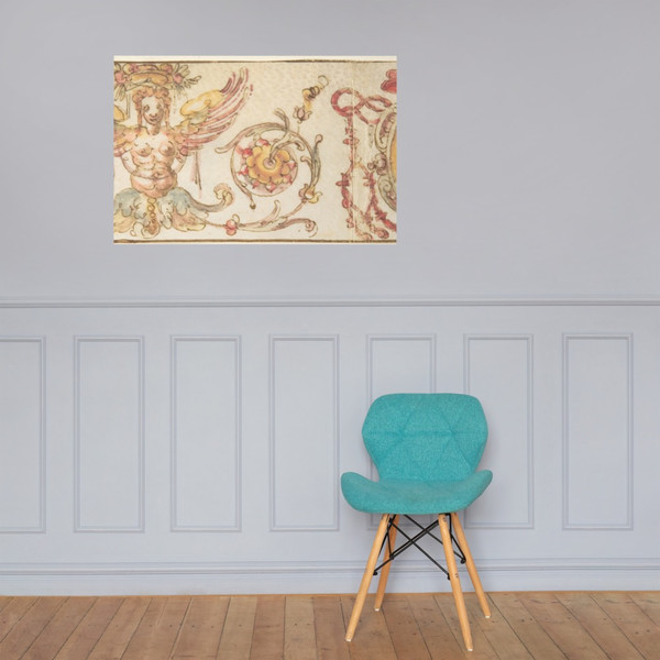 Design with Medici Coat of Arms and Harpy (Embroidery Design?) - Anonymous, Italian, 16th century - 16th century - Paper Poster Museum quality 7738437