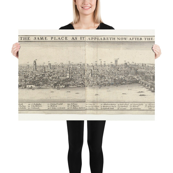 Prospects of London Before and After the Great Fire - Wenceslaus Hollar - 1666 - Photo Paper Poster Museum quality 7739997