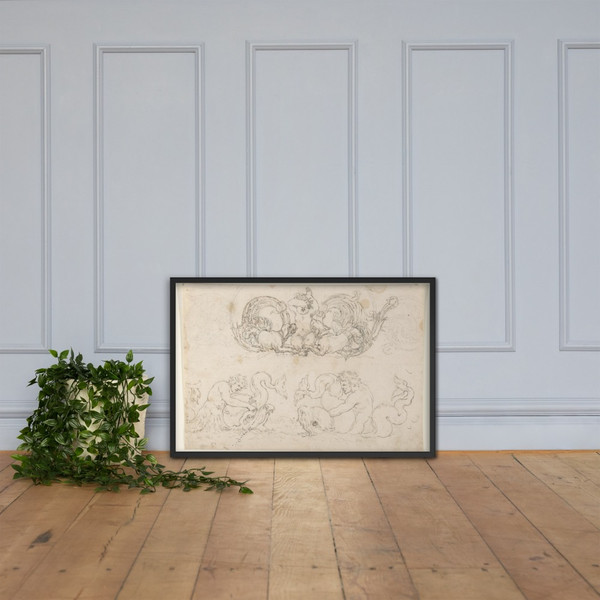 Designs for Ornamental Motifs with Figures, Real and Imaginary Animals, and Coats of Arms of the Medici Grand Dukes - Stefano della Bella - n.d. - Matte Paper Framed Poster Museum quality 7741468