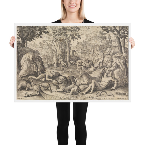The Sixth Day: The Creation of Animals, Adam and Eve from The Creation of the World - Johann Sadeler I - late 16th century - Matte Paper Framed Poster Museum quality 7742198