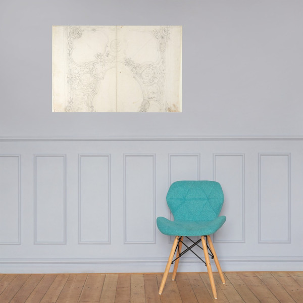 Design for One Half of a Ceiling with Medaillons with Figure Sketches Inside (recto); Design for an Interior Wall Elevation (verso) - Leonardo Marini - 18th century - Photo Paper Poster Museum quality 7744776