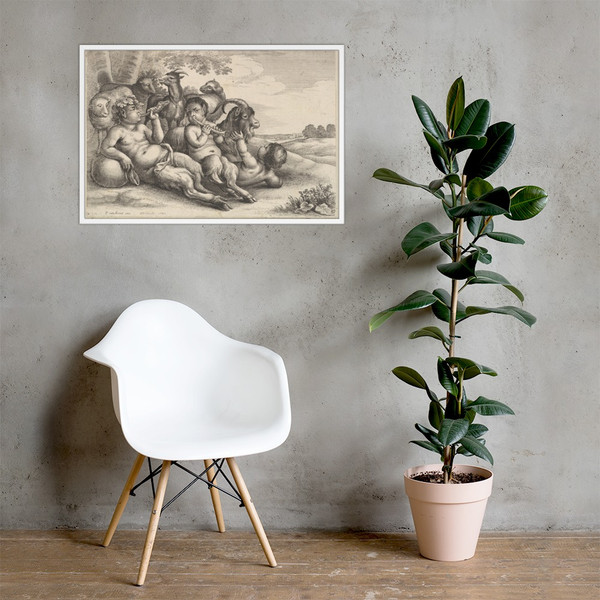Two young satyrs and a boy - Wenceslaus Hollar - 1647 - Matte Paper Framed Poster Museum quality 7741981