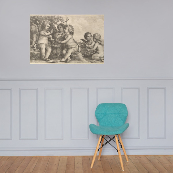 Jesus, St. John the Baptist and four cherubs - Wenceslaus Hollar - 1646 - Paper Poster Museum quality 7741782