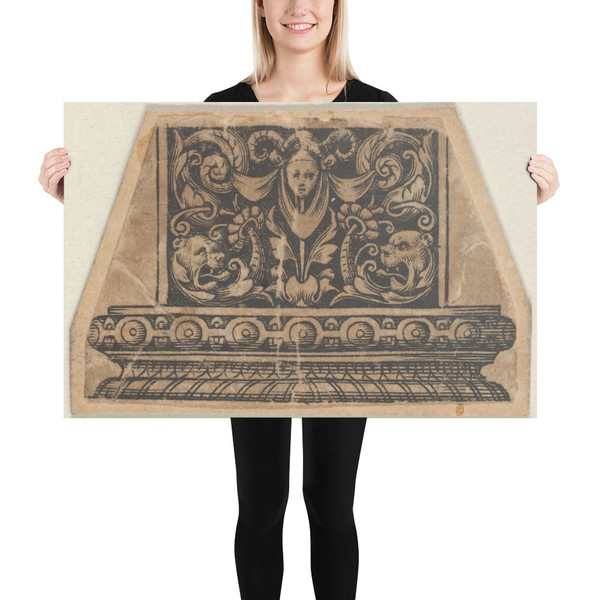 Detail with a Horned Mask Wearing a Whimple, from a Design for a Sword or Dagger Handle - Theodor de Bry - 1592–93 - Photo Paper Poster Museum quality 7737952