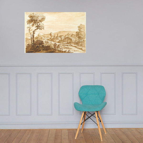 Landscape with a Town by a River - Anton Maria Zanetti the Elder - 1680–1767 - Paper Poster Museum quality 7746237