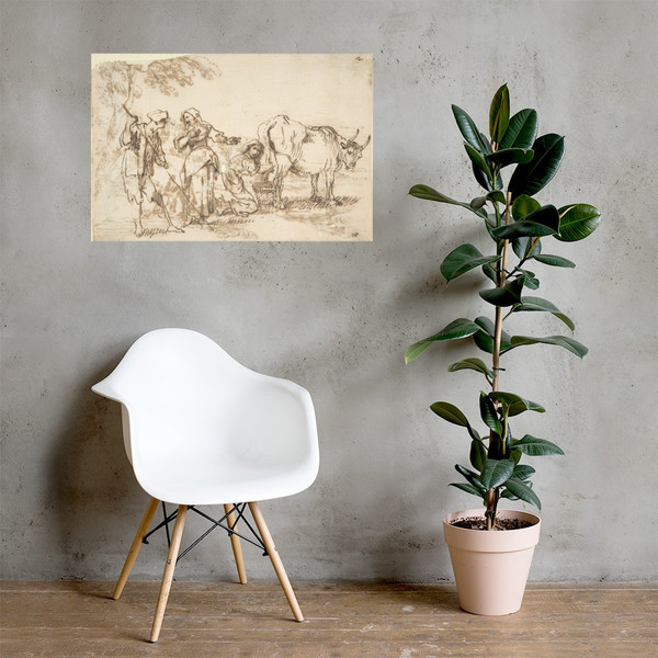 Rustic Scene (recto); Landscape (verso) - Anonymous, Italian, 17th century - 17th century - Paper Poster Museum quality 7743009