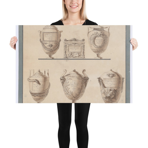 Study of Five Vases or Urns - Felice Giani - ca. 1790-1800 - Paper Poster Museum quality 7739504