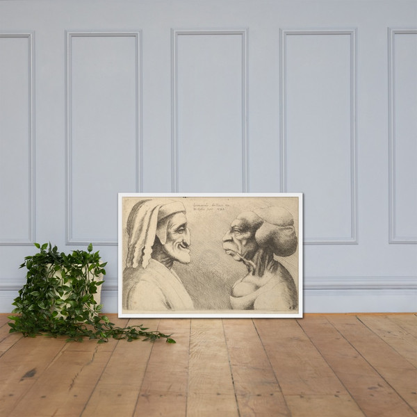 Two deformed heads (the figure on the left is possibly a caricature of Dante) - Wenceslaus Hollar - 1645 - Photo Paper Framed Poster Museum quality 7741488