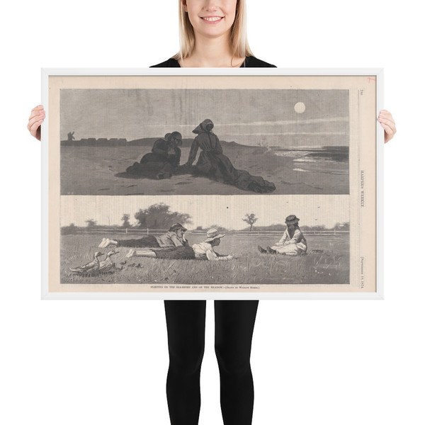 Flirting on the Sea-Shore and on the Meadow (Harper's Weekly, Vol. XVIII) - Winslow Homer - September 19, 1874 - Photo Paper Framed Poster Museum quality 7723771