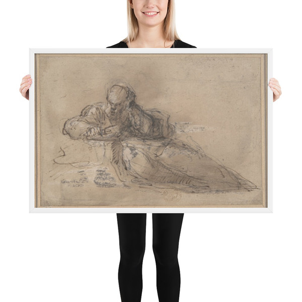 Man Seated on the Ground, Writing - Anonymous, Italian, Roman-Bolognese, 17th century - 17th century - Matte Paper Framed Poster Museum quality 7745976