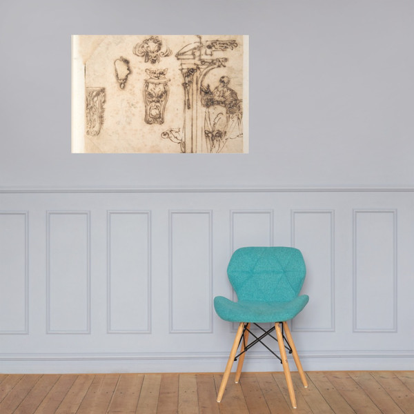 A Figure and Some Architectural Details. - Michelangelo Buonarroti - 1475–1564 - Paper Poster Museum quality 7744722