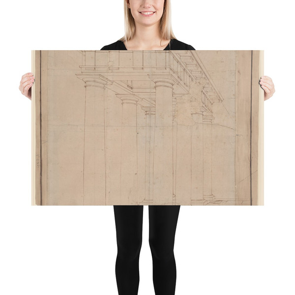 Study for a Colonnade in Perspective - Baldassare Tommaso Peruzzi - ca. 1530 - Paper Poster Museum quality 7739539