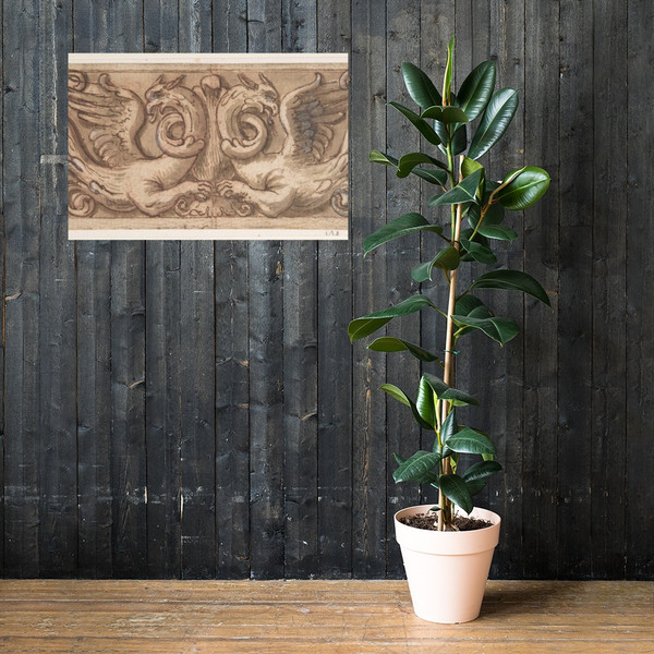 Design for a Frieze with Two Griffins - Anonymous, Italian, 17th century - 1650–1700 - Photo Paper Poster Museum quality 7741512