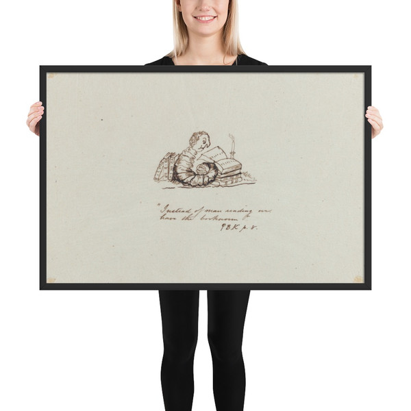 Instead of Man Reading We Have the Bookworm - Christopher Pearse Cranch - 1830–92 - Matte Paper Framed Poster Museum quality 7739875