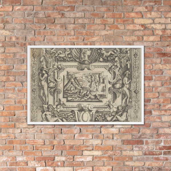 Judith and maidservant with the head of Holofernes, set within an elaborate frame - Battista Angolo del Moro - ca. 1540–80 - Matte Paper Framed Poster Museum quality 7741526