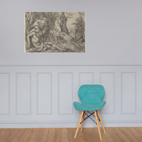 The Good Samaritan Tending the Traveller's Wounds with Oil and Wine or The Priest and the Levite Passing, from The Parable of the Good Samaritan - Heinrich Aldegrever - 1554 - Paper Poster Museum quality 7740865