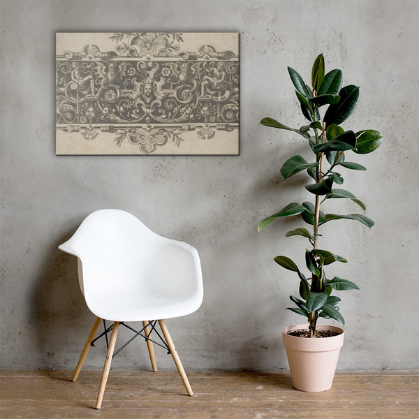 Frieze with Grotesques and a Mask Wearing a Whimple and Crown at Center - Theodor de Bry - 1589 - Canvas Museum quality 7737964