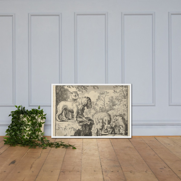 The Lion and the Lioness Pardon Renard and Order the Other Animals to Forget His Crimes from Hendrick van Alcmar's Renard The Fox - Allart van Everdingen - 1650–75 - Photo Paper Framed Poster Museum quality 7725024