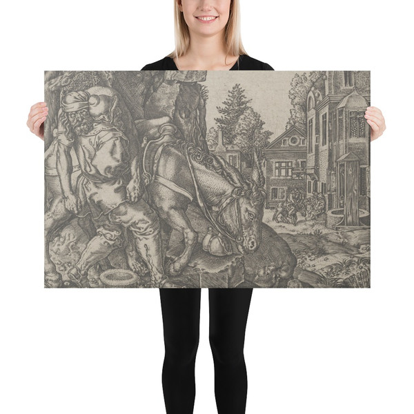 Copy of The Good Samaritan Putting the Traveller on His Donkey, from The Parable of the Good Samaritan - Anonymous - after 1554 - Canvas Museum quality 7740933